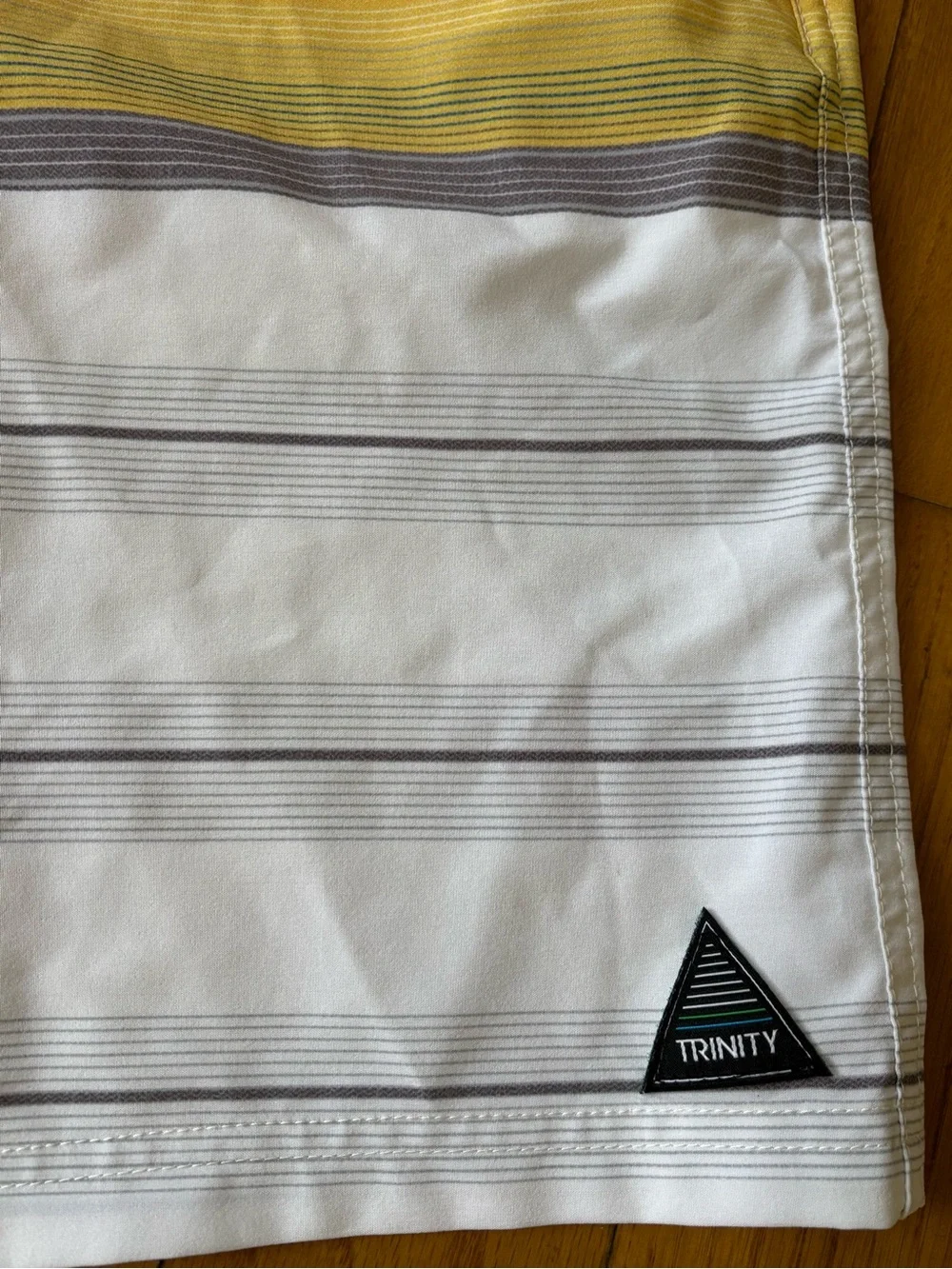 Trinity Ombre Stripe Board Shorts in Maroon, Red, Yellow, White